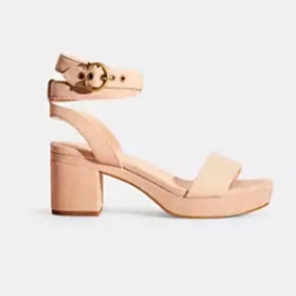 COACH Serena C-Buckle Suede Platform Sandals G4902 Beechwood Tan - Picture 2 of 16